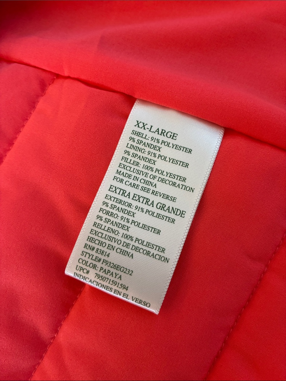 Tangerine Size XXL Quilted Puffer Vest in Vibrant Orange-Red - Picture 11 of 12